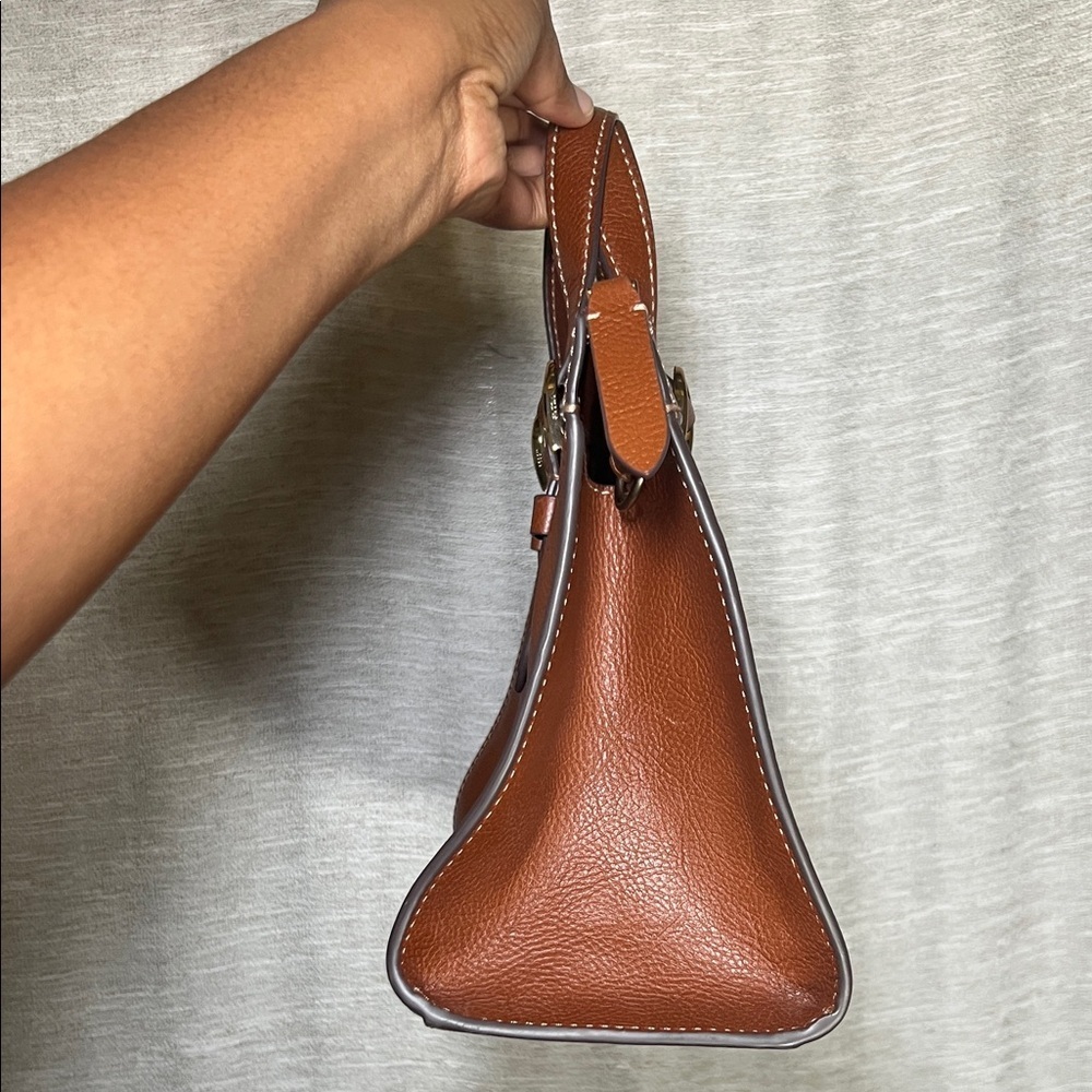 Fossil Rich Rust Brown Leather Satchel Top Handle Bag - Picture 2 of 16